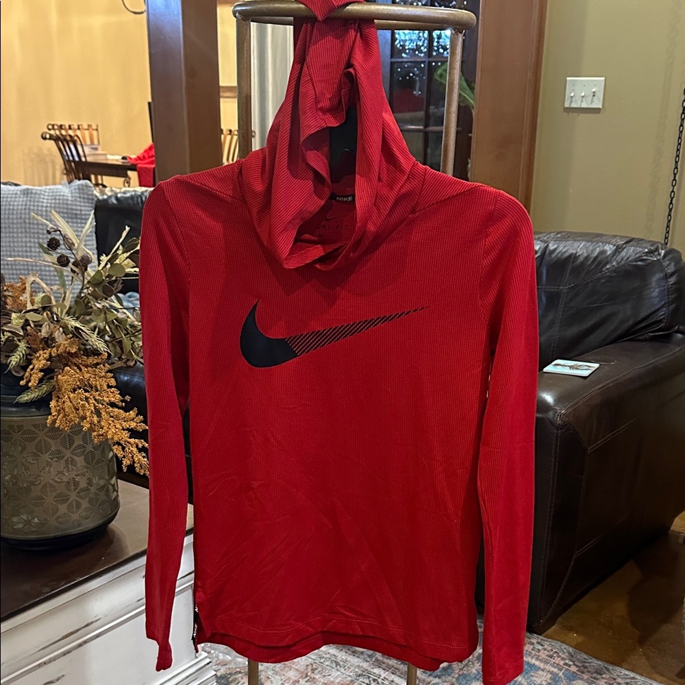 Nike Red Long Sleeve Hoodie with Black Logo